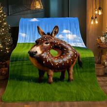 1pc Donkey With Donut Head Flannel Blanket | Soft And Warm, Lightweight, Ideal For Sofa, Bedroom, Living Room, Bed, Couch, Chair, Gifts For Family Or Friends, Camp, Travel, All Seasons Use, Polyester, Digital Print, Machine Washable Perfect Christmas Gift For Loved Ones, Ideal Valentine's Day Gift For Her/Him Perfect Gift For My Sister Bestie, Ideal Warmhearted Gift For Girlfriend, Thoughtful Souvenir For Boyfriend, Cozy Gift For Best Friend, Personalized Gift For Him/Her, For Pets, Sofa, Bed, Car, Bedroom, Living Room, Office, Outdoor Camping, Beach, Wall Decoration, Bedroom Decor, Halloween Blanket, Fall Decor, Christmas Decor, Office Decoration - 混合色 - 查看 7