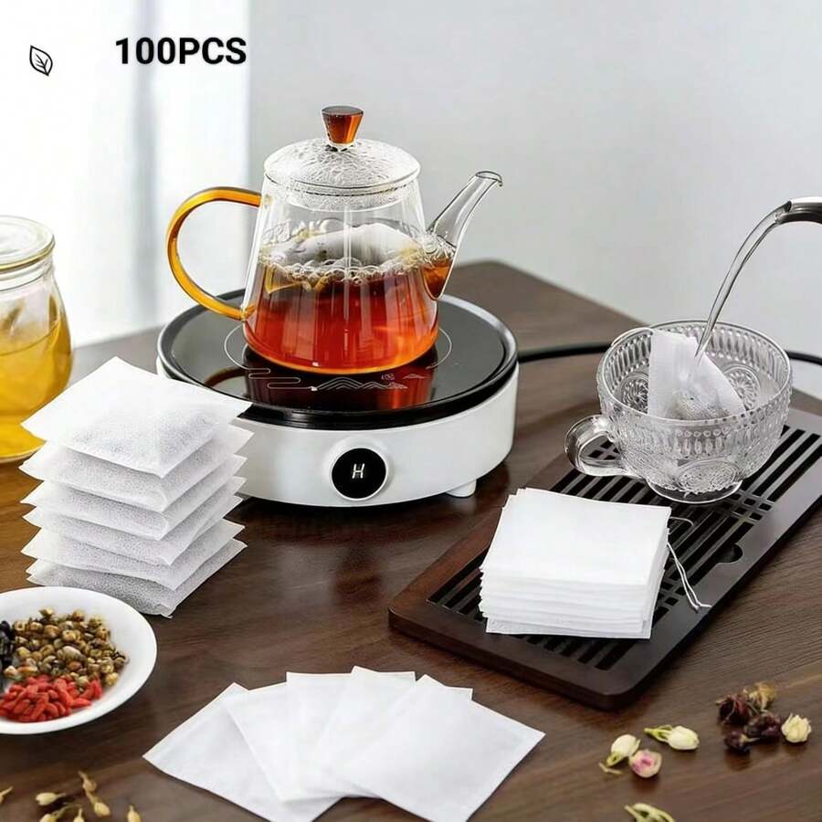 100pcs Pull-Out Non-Woven Fabric Disposable Tea Bags, Chinese Medicine Bags, Decoction Bags, Coffee Filter Bags, Tea Bags, Flower Tea Bags, 3 Sizes (Small, Medium, Large)