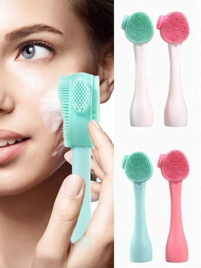 1 Pack Manual Facial Cleaning Brush Silicone Scrubber 2-In-1 Deep Cleansing Exfoliating Tool For Home Spa Daily Skin Care Mask Mixing Stick For Women Men Acne Prone Sensitive Skin