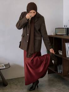 DAZY 女士宽松商务休闲格子羊毛加厚外套，秋冬斋月时尚款