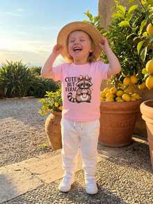 Camisetas de manga corta para bebé niña, cuello redondo, letras bonitas, estampado de oso, camisetas casuales de verano - Rosa - Ver 8