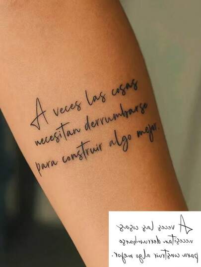 1pc Handwritten Foreign Language Phrase, Inspirational Calligraphy English Quote Temporary Tattoo Sticker, Waterproof Sweatproof Washable, Lasts 2-3 Days, Suitable For Daily Use