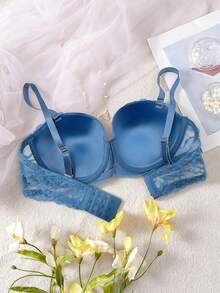 Women's Blue Lace Lift Bra - Smooth Side, Adjustable Straps, Sexy & Comfortable Lingerie - Blue - View 2