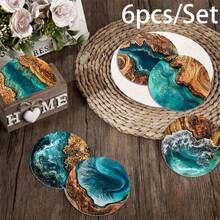 2D平面海洋热带木纹图案杯垫套装，隔热垫，适用于咖啡馆、办公室、厨房、餐厅，生日、圣诞派对礼物，完美的乔迁礼物 - 32件