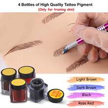 DMicroblading Practice Kit With Skin Eyebrow Tattoo Kit Flat Mannequin Head Lip Makeup With Eyebrow Blade Pen Pigment Ink Ring Training Practice Skin For Microblading Practice Permanent Makeup - Browngraydarkbrownblacklightbrowndarkbrownblackrosered - View 6
