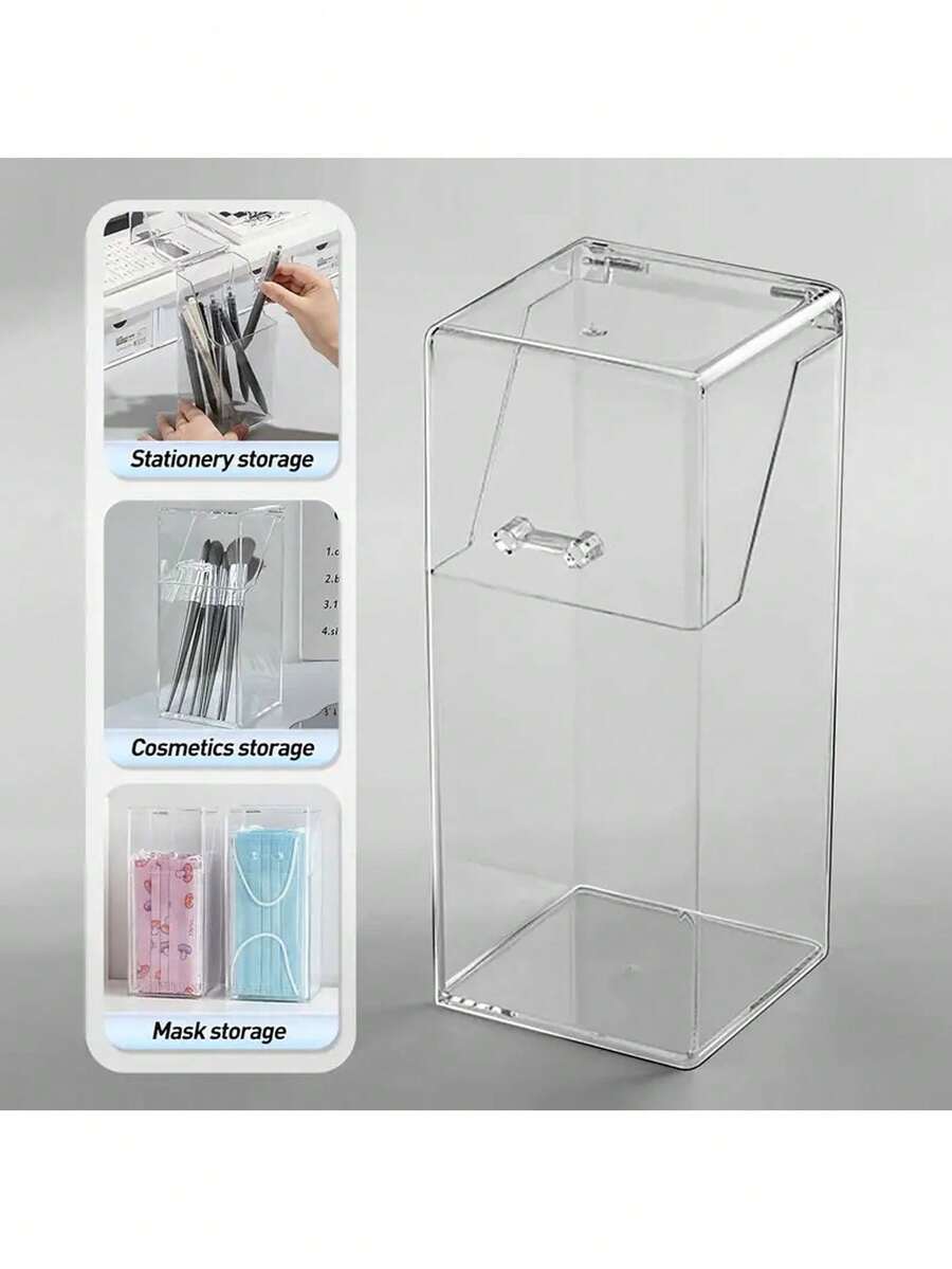 1pc Acrylic Transparent Desktop Storage Box With Lid, Suitable For Office, Home, Vanity - Can Store Makeup Brushes, Pens, Jewelry, Stationery, Classroom Storage Box, Great Gift For Graduation, Teacher's Day, Back To School