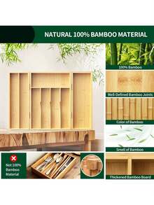 Bamboo Kitchen Drawer Organizer, 22 In Fully Expanded,180° Flip Lid Feature Silverware Organizer For Cutlery Utensil, Cutlery Tray, 8 Slots With Dividers, Waterproof, Non-Slip, For Farmhouse To Modern Kitchen - cây tre - Xem 7