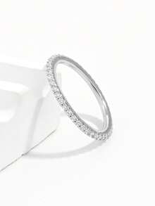 Jessie Jewelry 1枚925纯银经典复古简约精致单层全圆镶嵌1.5毫米立方氧化锆戒指，女士生活方式、社交、约会、派对、优雅礼物 - 銀色 - 查看 4