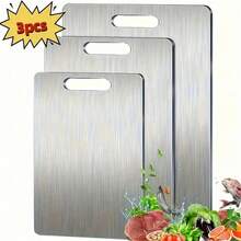 3pcs High-End Titanium Steel Double-Sided Cutting Board - 100% Pure Titanium Material, Hygienic And Multi-Functional Cutting Board, Suitable For Meat, Fruits, Vegetables, Etc. - Multiple Sizes To Meet Different Cutting Needs. Kitchen Cutting Board Set - Cutting Board - Stainless Steel Cutting Board - Suitable For Hygienic Kitchen Tools - Multiple Sizes Of Cutting Boards - Stainless Steel Kitchen Accessories. - 彩色 - 查看 7
