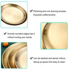 Wiederverwendbare Speiseteller aus gebürstetem Metall, Edelstahlteller, langlebige Metallteller für Picknick, Grill, Steak (Gold), 12 Stück-2585 - Gold - Übersicht 6