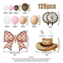 126pcs Western Theme Party Decoration Garland Arch Set, Includes Brown Hat, Wagon Wheel, Brown Plaid Bow Balloons, Suitable For Western Theme Party, Last Rodeo, Birthday, Indoor/Outdoor Decoration, Baby Shower - Multicolor - View 3