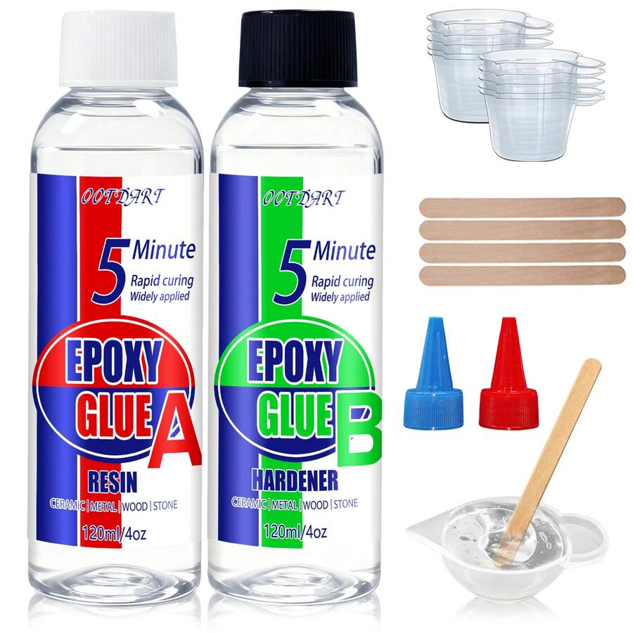 5 Minute Epoxy Resin Glue, Fast Curing Epoxy Resin Kit, Transparent Two-Part Epoxy Resin Adhesive, Suitable For Metal, Plastic, Wood, Ceramic, Glass, Fiberglass, Etc. - Waterproof, Universal, Strong Bonding Repair Glue. - White - View 1