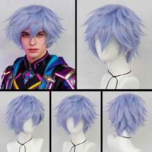 Perruque avec frange droite courte et volumineuse, perruque de cosplay unisexe pour anime, disponible en plusieurs couleurs, perruque avec frange en fibre synthétique résistante à la chaleur, apparence naturelle, haute densité, sans colle nécessaire, confortable à porter, fabriquée en fibre résistante à la chaleur, pour le quotidien, les vacances, les fêtes de Noël, les accessoires de scène, cadeau idéal - Multicolore - Voir 24