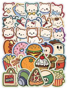 Juego de pegatinas Kawaii Y2K de gatos y comida - Arte lindo de gatos y aperitivos para diarios, portátiles y decoración estética del hogar - Adorables calcomanías de gatos para portátiles, botellas de agua y decoración de artículos esenciales diarios