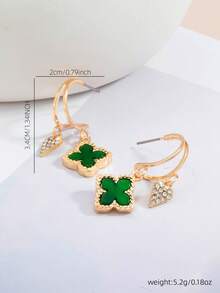 1 Đôi bông tai mặt dây chuyền hình trái tim và cỏ bốn lá thanh lịch - Thiết kế độc đáo và đơn giản dành cho nữ, phụ kiện trang sức hoàn hảo làm quà tặng ngày Valentine/phù hợp hàng ngày, thời trang và đa năng. - màu xanh lá - Xem 3