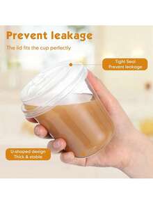 16oz Iced Coffee Cup With Lid, Clear Plastic Cup With Straw-Free Drinking Lid, Round Bottom Takeaway Cup, Suitable For Iced Coffee, Juice, Smoothie, Cold Drinks - Multicolor - View 5