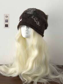 1顶大号复古蝴蝶印花针织帽，女士款，保暖针织护耳滑雪帽，适合大头围，冬季适用