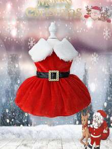Classic Christmas Pet Dress, Christmas Skirt, New Year Outfit, Holiday Costume. Christmas Santa Claus Costume Dress Made Of Velvet Fabric For Pets - Multicolor - View 10
