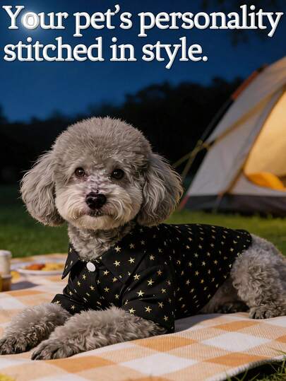 1pc Luxury Fashionable Pet Dog Apparel, Soft & Comfortable, Metallic Foil Print, Star Print, Design Short Sleeve Shirt, Suitable For Puppies & Small Dogs, Spring/Summer/Autumn