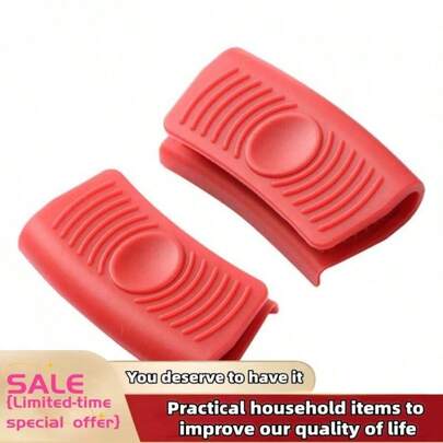 2pcs Silicone Pot Handle Cover, Heat Resistant Non-Slip Kitchen Cooking Outdoor Camping BBQ Household Cooking, For Women & Men (Black And Red)