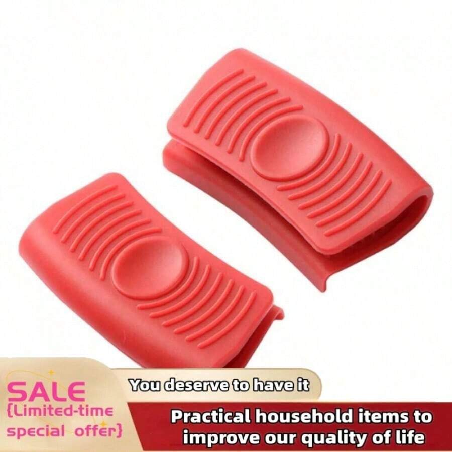 2pcs Silicone Pot Handle Cover, Heat Resistant Non-Slip Kitchen Cooking Outdoor Camping BBQ Household Cooking, For Women & Men (Black And Red) - Black - View 1