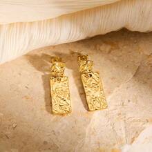 1 Pair 18K Gold Plated Stainless Steel Geometric Rectangle Hoop Earrings, Fashion Earrings Suitable For Mother's Day Gift Or Daily Wear - Golden Texture - View 1