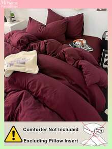 3pcs Wine Red Bedding Set - 1 Duvet Cover & 2 Pillowcases, Soft & Comfortable Home Textile, Multiple Colors Available, Suitable For Dorm, Simple & Fashionable Home Decor, Soft & Cozy Bedding Set, Washable Without Filling - Burgundy - View 4
