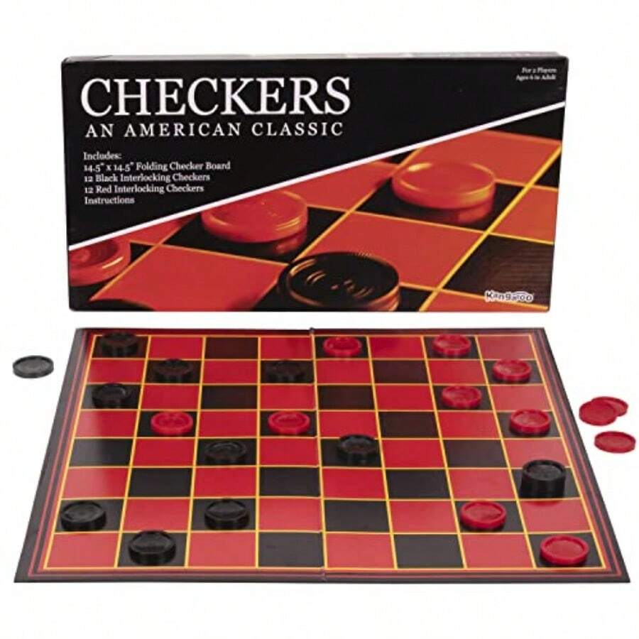 Kangaroo - Multiplayers Strategy Checker Board Game For And Adults - Portable Educational Travel Cardboard Checkers - Includes Large Board W 24 Checkers 12 Red And 12- Black 15x15 Inches - 如圖所示 - 查看 1