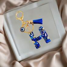 1pc Navy Blue Resin First Initial Letter Key Chain With Devil's Eye And Tassel, Outdoor Backpack Hanging Accessory, A-Z Letter Keychain, Wallet Charm, Car Pendant Ornament, Holiday/Birthday Party Gift - Royal Blue - View 21