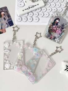 1 PC Colorful Love Transparent Card Holder Large Size Keychain Bag Pendant Meal Card Campus Card Photo Protective Cover, Back To , First Day Of School - Multicolor - View 2