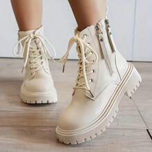 Super Warm Winter Boots - Non-Slip Thick Sole, Polar-Grade Warmth, Low Heel, Round Toe, Solid Color Simple Design, Suitable For Outdoor Hiking, Artificial Leather Upper, PU Sole, Fabric Lining, Hiking Boots - trắng - Xem 3