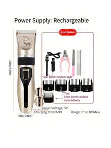 1pc Low Noise Rechargeable Dog Shaver Grooming Kit, Multi-Function Pet Clipper Set, Suitable For Pet Shaving And Haircut