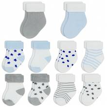 ELUTONG Baby Boys Socks Thick Terry Socks, 10 Pairs (0-3years Old) For Newborn Boys Girls,Cute Warm Ankle Crew Socks Set - 灰+藍(10只裝) - 查看 1