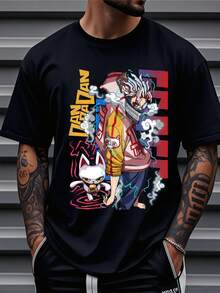 Unisex Anime T-Shirt - Japanese Style Animation Pattern Short Sleeve Shirt, Manga Character Print Cotton Cosplay Costume, Comic Exhibition Daily Dual-Use Crew Neck Top - Black - View 1