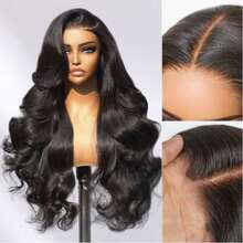 200% Density 24 Inch Natural Black Color 13x4 13x6 HD Transparent Lace Front Wigs Pre Plucked Hairline Wigs 24 Inch Glueless Body Wave Human Blended Hair Women's Fashion Wig Suitable For Daily Wear Or Gatherings - Natural & Black - View 10