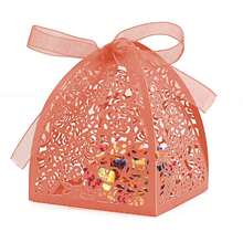 50 Pieces Beauty Laser Cut Favor Boxes DIY Wedding Birthday Gift Candy Boxes With Ribbons (Pink),Pink - Pink - View 4