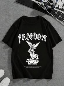 Street Style Retro Creative Pattern Print Short Sleeve Black - White - View 8