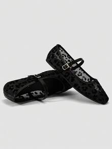 Giày bệt nữ mũi vuông, kiểu dáng thường ngày, dự tiệc, công sở, có khóa cài, chất liệu lưới rỗng thoáng khí, thoải mái, màu mơ. - màu đen - Xem 4