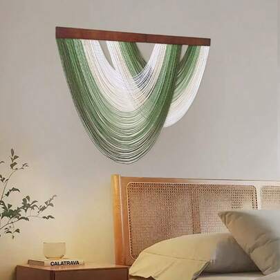 1件线性波浪壁挂波西米亚风纱线壁挂海洋主题渐变装饰挂毯，适用于客厅和卧室