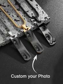 Customized Photo Necklace, Stainless Steel Chain Laser Engraved Eye Photo Necklace, Unique Couple Eye Photo Anniversary Memorial Jewelry Gift, Personalized Eye Pattern Necklace With Rectangular Pendant, Valentine's Day Gift, Anniversary Gift, Birthday Gift, Mother's Day Father's Day Gift - Multicolor 2 - View 2