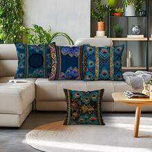 4pcs Bohemian Peacock Feather Pattern Pillow Covers, Single-Sided Printed Cushion Covers, Suitable For Living Room, Bedroom, Home Decor, All Season - Multicolor - View 5
