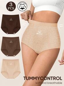 MIOTAN 3pcs Women's Mid/High Waist Underwear, Breathable & Skin-Friendly, Minimalist Design - Multicolor - View 1