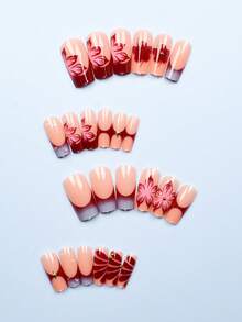 Bộ 24 móng tay giả vuông ngắn, họa tiết hoa màu nâu, chất liệu acrylic hợp kim crom dễ thương, bộ dụng cụ làm móng gel dán (bao gồm: 1 miếng gel dán và dũa móng), thích hợp cho phụ nữ sử dụng hàng ngày, hẹn hò và dự tiệc. - Nhiều màu - Xem 3