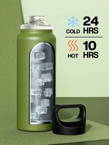 Powcan 40oz Insulated Water Bottle With 3 Lids, Leak-Proof, Suitable For Cycling, Fits In Car Cup Holders, Stainless Steel Material, Comes With Straw Lid And Spout Lid, Ideal For Sports, Fitness, School And Travel - Forest Green - View 2