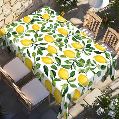 1pc Lemon Floral Tablecloth - Polyester Fiber Tabletop Cover, Bright Yellow Lemon With Green Leaves Pattern, Easy To Clean For Kitchen, Dining Room Decor, Suitable For Party, Picnic, Home - Lemon Tree Inspired Design, Vibrant Style, Durable Fabric, Versatile Textile, Party Supplies