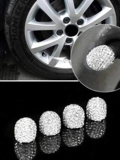 4pcs Diamond Studded Tire Valve Caps, Universal Car Tire Valve Cover Crystal Rhinestone Decoration