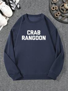 Sudadera casual de cuello redondo con patrón CRAB RANGOON para hombres - Azul Marino - Ver 6