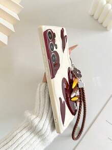 Cream Wavy Edged Glossy Red Heart Painted Anti-Drop Phone Case With Beaded Bracelet Accessory, Compatible With IPhone 17pro/17Air /17/17promax16/11/16pro/16plus/16promax/16e/15Promax/13/14/12/XS/XR/7G/8P, Galaxy, Redmi - Multicolor - View 5