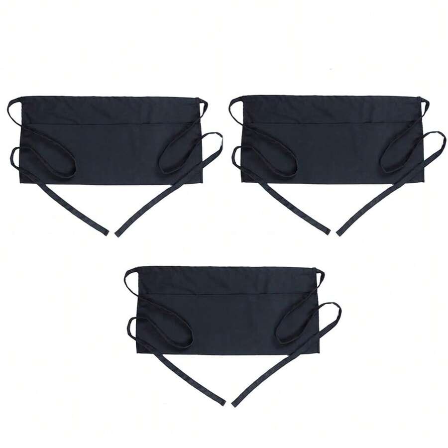 BOHARERS Waist Apron With 3 Pockets - Black Waitress Waiter Server Short Aprons - A-3Pack黑色 - 查看 1