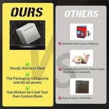 1 قطعة بنك من الفولاذ المقاوم للصدأ باللون الأسود - حل آمن للميزنة والادخار، تصميم مقاوم للتلاف - اكسسوار تخزين للمكتب للكبار